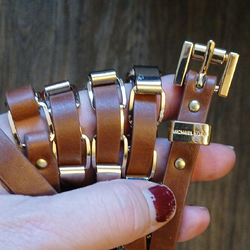 Michael Kors Leather Belt Gold Chain Belt.